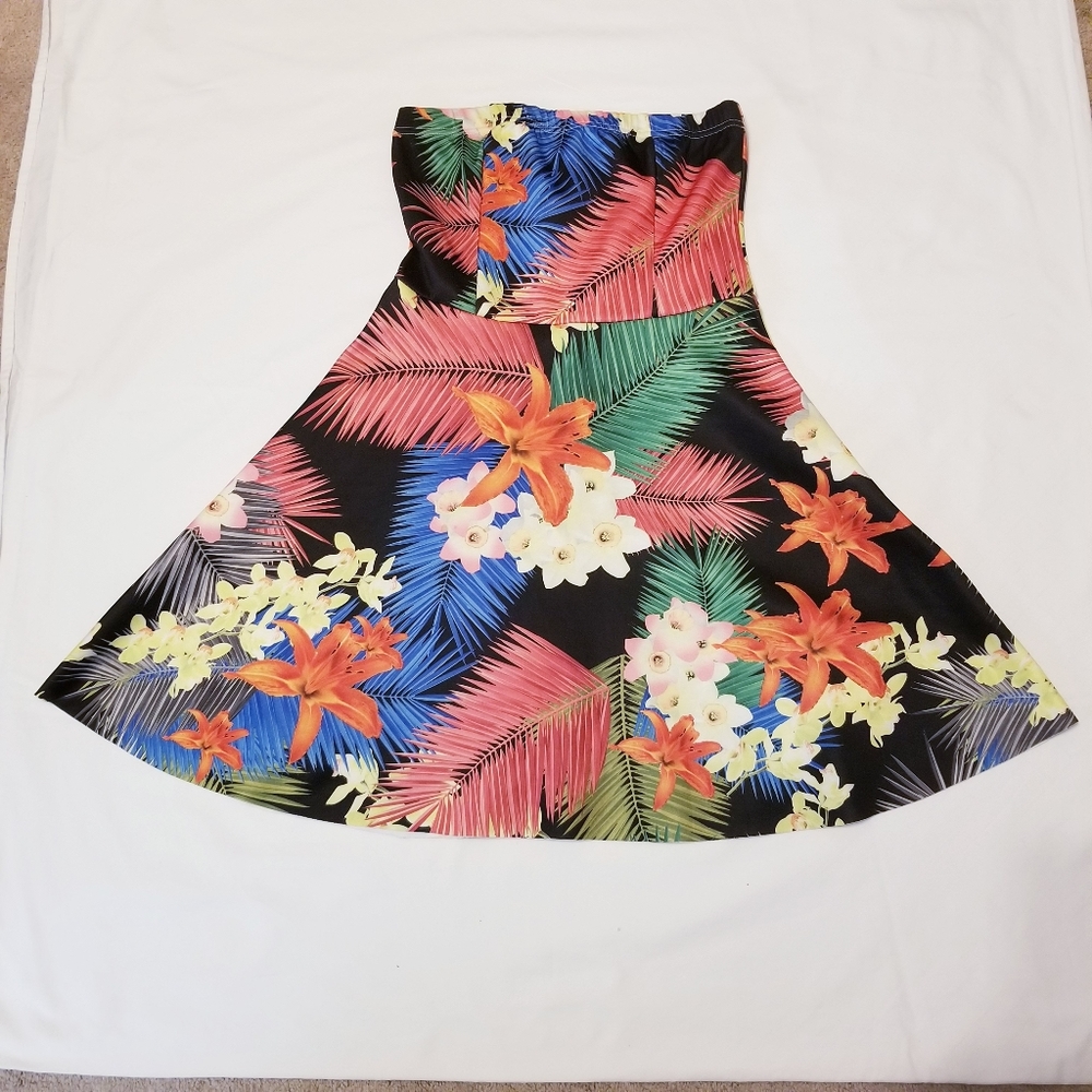 Connection 18 NWT Multicolor Strapless Floral Dress Women's Sz M Lycra Stretch